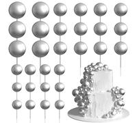 Xsstarmi 36 Pack Ball Cake Topper Decorations Mini Balloons Foam Balls Cake Pick for Baby Shower Wedding Birthday Anniversary Party Cake Decorations Supplies Silver