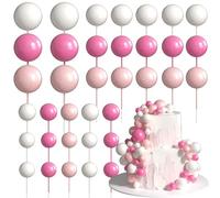 Xsstarmi 36 Pack Ball Cake Topper Decorations Mini Balloons Foam Balls Cake Pick for Baby Shower Wedding Birthday Anniversary Party Cake Decorations Supplies Pearl color Pink White