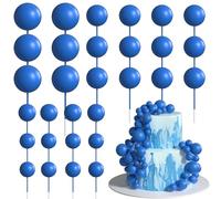 Xsstarmi 36 Pack Ball Cake Topper Decorations Mini Balloons Foam Balls Cake Pick for Baby Shower Wedding Birthday Anniversary Party Cake Decorations Supplies Blue