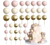 Xsstarmi 36 Pack Ball Cake Topper Decorations Mini Balloons Foam Balls Cake Pick for Baby Shower Wedding Birthday Anniversary Party Cake Decorations Supplies Khaki Brown Gold