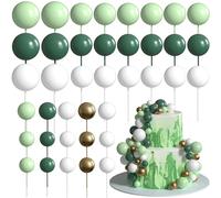Xsstarmi 36 Pack Ball Cake Topper Decorations Mini Balloons Foam Balls Cake Pick for Baby Shower Wedding Birthday Anniversary Party Cake Decorations Supplies White Gold Light Green