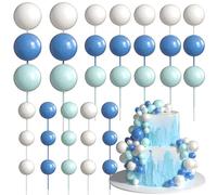 Xsstarmi 36 Pack Ball Cake Topper Decorations Mini Balloons Foam Balls Cake Pick for Baby Shower Wedding Birthday Anniversary Party Cake Decorations Supplies Pearl color Blue White