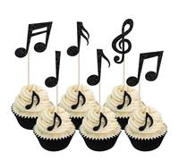 Xsstarmi 36 Pack Black Music Notes Theme Cupcake Toppers Glitter Rock Star Music Symbol Cupcake Picks Decoration for Music Theme Baby Shower Birthday Wedding Anniversary Party Cake Decorations