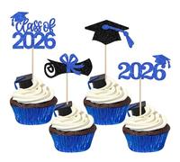 Xsstarmi 36 Pack Blue Glitter 2026 Graduation Cupcake Toppers Glitter Class of 2026 Grad Cap Diploma Cupcake Picks Decoration for 2026 Graduation Theme Party Cake Decorations