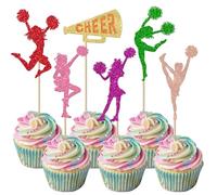 Xsstarmi 36 Pack Cheerleader Cupcake Toppers Glitter Gymnastics Cupcake Picks Gymnast Girl Cake Decorations for Girls Birthday Wedding Party Supplies Multi