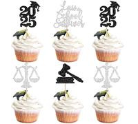 Xsstarmi 36 Pack Glitter Lawyer 2025 Graduation Cupcake Toppers Class of 2025 Lawyer Grad Law School Survivor Cupcake Picks Decorations 2025 Law School Graduation Party Supplies Silver Black
