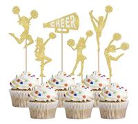 Xsstarmi 36 Pack Gold Cheerleader Cupcake Toppers Glitter Gymnastics Cheer Team Cupcake Picks for Gymnast Girls Birthday Wedding Party Cake Decorations Supplies