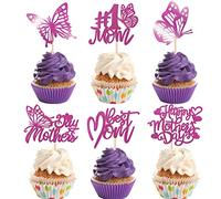 Xsstarmi 36 Pack Happy Mother's Day Cupcake Toppers Glitter Butterfly 1 Mom Best Mom Cupcake Picks for Mother's Day Theme Mother's Birthday Party Cake Decorations Supplies Purple