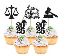 Xsstarmi 36 Pack Lawyer 2025 Graduation Cupcake Toppers Glitter Class of 2025 Lawyer Grad Law School Survivor Case Closed Cupcake Picks Decorations 2025 Law School Graduation Party Supplies Black