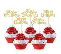 Xsstarmi 36 Pack Merry Christmas Cupcake Toppers Glitter Xmas Cupcake Picks for Celebrating Christmas Theme New Year Holiday Party Cake Decorations Supplies Gold