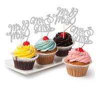 Xsstarmi 36 Pack Mr & Mrs Cupcake Toppers Glitter Miss to Mrs Cupcake Picks with Diamond Ring Bridal Shower Wedding Engagement Birthday Party Cake Decorations Supplies Silver