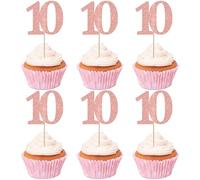 Xsstarmi 36 Pack Number 10 Cupcake Toppers Glitter Cheers to 10 Years Birthday Cupcake Picks Decoration for Happy 10th Birthday Wedding Anniversary Party Cake Decorations Rose Gold