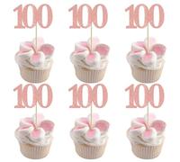 Xsstarmi 36 Pack Number 100 Cupcake Toppers Glitter Cheers to 100 Years Birthday Cupcake Picks Decoration for Happy 100th Birthday Wedding Anniversary Party Cake Decorations Rose Gold