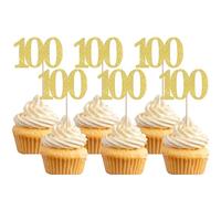 Xsstarmi 36 Pack Number 100 Cupcake Toppers Gold Glitter Cheers to 100 Years Birthday Cupcake Picks Decoration for Happy 100th Birthday Wedding Anniversary Party Cake Decorations