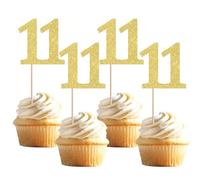 Xsstarmi 36 Pack Number 11 Cupcake Toppers Gold Glitter Cheers to 11 Years Birthday Cupcake Picks Decoration for Happy 11th Birthday Wedding Anniversary Party Cake Decorations