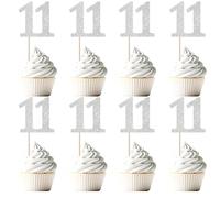 Xsstarmi 36 Pack Number 11 Cupcake Toppers Silver Glitter Cheers to 11 Years Birthday Cupcake Picks Decoration for Happy 11th Birthday Wedding Anniversary Party Cake Decorations