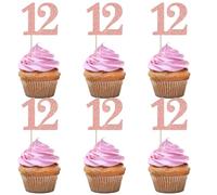 Xsstarmi 36 Pack Number 12 Cupcake Toppers Glitter Cheers to 12 Years Birthday Cupcake Picks Decoration for Happy 12th Birthday Wedding Anniversary Party Cake Decorations Rose Gold