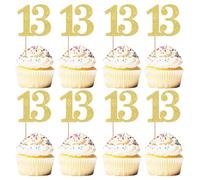 Xsstarmi 36 Pack Number 13 Cupcake Toppers Gold Glitter Cheers to 13 Years Birthday Cupcake Picks Decoration for Happy 13th Birthday Wedding Anniversary Party Cake Decorations