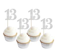 Xsstarmi 36 Pack Number 13 Cupcake Toppers Silver Glitter Cheers to 13 Years Birthday Cupcake Picks Decoration for Happy 13th Birthday Wedding Anniversary Party Cake Decorations