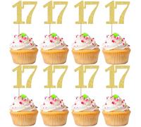 Xsstarmi 36 Pack Number 17 Cupcake Toppers Gold Glitter Cheers to 17 Years Birthday Cupcake Picks Decoration for Happy 17th Birthday Wedding Anniversary Party Cake Decorations