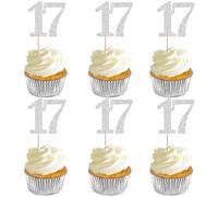 Xsstarmi 36 Pack Number 17 Cupcake Toppers Silver Glitter Cheers to 17 Years Birthday Cupcake Picks Decoration for Happy 17th Birthday Wedding Anniversary Party Cake Decorations