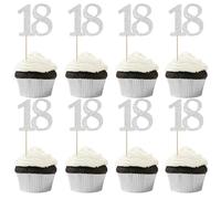 Xsstarmi 36 Pack Number 18 Cupcake Toppers Silver Glitter Cheers to 18 Years Birthday Cupcake Picks Decoration for Happy 18th Birthday Wedding Anniversary Party Cake Decorations