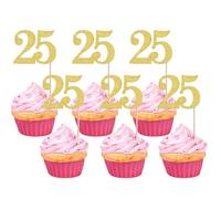 Xsstarmi 36 Pack Number 25 Cupcake Toppers Gold Glitter Cheers to 25 Years Birthday Cupcake Picks Decoration for Happy 25th Birthday Wedding Anniversary Party Cake Decorations