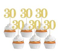 Xsstarmi 36 Pack Number 30 Cupcake Toppers Gold Glitter Cheers to 30 Years Birthday Cupcake Picks Decoration for Happy 30th Birthday Wedding Anniversary Party Cake Decorations