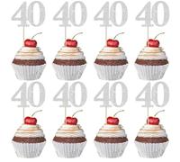 Xsstarmi 36 Pack Number 40 Cupcake Toppers Silver Glitter Cheers to 40 Years Birthday Cupcake Picks Decoration for Happy 40th Birthday Wedding Anniversary Party Cake Decorations