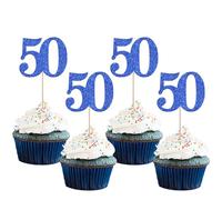 Xsstarmi 36 Pack Number 50 Cupcake Toppers Glitter Cheers to 50 Years Birthday Cupcake Picks Decoration for Happy 50th Birthday Wedding Anniversary Party Cake Decorations Blue
