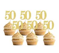 Xsstarmi 36 Pack Number 50 Cupcake Toppers Gold Glitter Cheers to 50 Years Birthday Cupcake Picks Decoration for Happy 50th Birthday Wedding Anniversary Party Cake Decorations