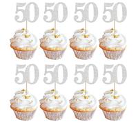 Xsstarmi 36 Pack Number 50 Cupcake Toppers Silver Glitter Cheers to 50 Years Birthday Cupcake Picks Decoration for Happy 50th Birthday Wedding Anniversary Party Cake Decorations
