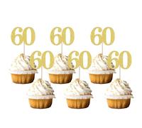 Xsstarmi 36 Pack Number 60 Cupcake Toppers Gold Glitter Cheers to 60 Years Birthday Cupcake Picks Decoration for Happy 60th Birthday Wedding Anniversary Party Cake Decorations