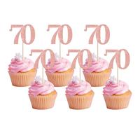 Xsstarmi 36 Pack Number 70 Cupcake Toppers Glitter Cheers to 70 Years Birthday Cupcake Picks Decoration for Happy 70th Birthday Wedding Anniversary Party Cake Decorations Rose Gold