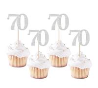 Xsstarmi 36 Pack Number 70 Cupcake Toppers Silver Glitter Cheers to 70 Years Birthday Cupcake Picks Decoration for Happy 70th Birthday Wedding Anniversary Party Cake Decorations