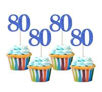 Xsstarmi 36 Pack Number 80 Cupcake Toppers Glitter Cheers to 80 Years Birthday Cupcake Picks Decoration for Happy 80th Birthday Wedding Anniversary Party Cake Decorations Blue