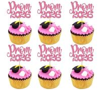 Xsstarmi 36 Pack Prom 2026 Cupcake Toppers Pink Glitter Class of 2026 Diploma Done Cupcake Picks for High School College Graduation Prom Party Cake Decorations Supplies