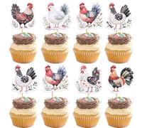 Xsstarmi 36 Pack Rooster Cupcake Toppers Farm Animal Chicken Hen Cupcake Picks for Baby Shower Kids Birthday Party Cake Decorations Supplies