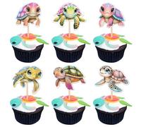 Xsstarmi 36 Pack Sea Turtle Cupcake Toppers Double Sided Marine Organism Turtle Cupcake Picks for Under The Sea Theme Baby Shower Wedding Birthday Party Cake Decorations Supplies