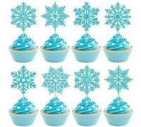 Xsstarmi 36 Pack Snowflake Cupcake Toppers Blue Glitter Winter Frozen Snowflake Cupcake Picks for Baby Shower Birthday Christmas Party Cake Decorations Supplies