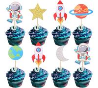 Xsstarmi 36 Pack Space Astronaut Cupcake Toppers Rocket Planet Trip to the Moon Cupcake Picks Universe Outer Space Theme Baby Shower Birthday Party Cake Decorations Supplies