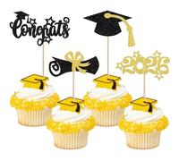 Xsstarmi 36 Pack Star Congrats Grad Cupcake Toppers Glitter Grad Cap You Did it Cupcake Picks for Diploma Done Class of 2026 Graduation Party Cake Decorations Supplies Gold