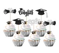Xsstarmi 36 Pack Star Congrats Grad Cupcake Toppers Glitter Grad Cap You Did it Cupcake Picks for Diploma Done Class of 2025 Graduation Party Cake Decorations Supplies Silver