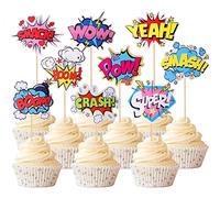 Xsstarmi 36 Pack Super Hero Boom Cupcake Toppers Smash Crash Pow Cupcake Picks for Celebrating Hero Theme Baby Shower Kids Birthday Party Cake Decorations Supplies