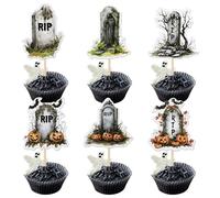 Xsstarmi 36 Pack Tombstone Cupcake Toppers - RIP Cemetery Graveyard Zombie Skeleton Pumpkin Bat Cupcake Picks for Halloween Theme Party Cake Decorations