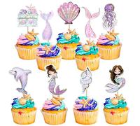Xsstarmi 36 Pack Under the Sea Cupcake Toppers Shell Dolphin Jellyfish Mermaid Tail Cupcake Picks Treasure Little Mermaid Cake Decorations for Mermaid Theme Baby Shower Birthday Party Supplies