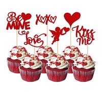 Xsstarmi 36 Pack Valentine's Day Cupcake Toppers Glitter Cupid Kiss Me Love Heart Be Mine Cupcake Picks for Valentine's Day Theme Wedding Party Cake Decorations Supplies Red