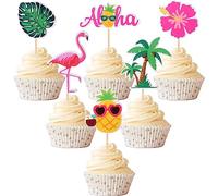 Xsstarmi 36 PCS Tropical Aloha Luau Cupcake Toppers Palm Tree Flower Turtle Leaves Flamingo Pineapple Cupcake Picks Cake Decorations for Summer Hawaiian Tropical Luau Aloha Theme Birthday Party…