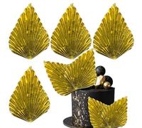 Xsstarmi 4 Pack Paper Palm Fan Cake Topper Palm Leaf Fan Cake Pick Insert Palm Spear Leaves Fan DIY Cake Decorations for Wedding Bridal Shower Birthday Anniversary Party Supplies Gold