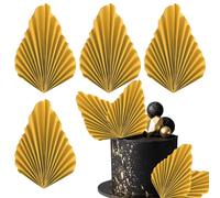 Xsstarmi 4 Pack Paper Palm Fan Cake Topper Palm Spear Leaves Fan Cake Pick for DIY Cake Bakeware Baby Shower Wedding Bridal Shower Birthday Anniversary Party Cake Decorations Supplies Gold